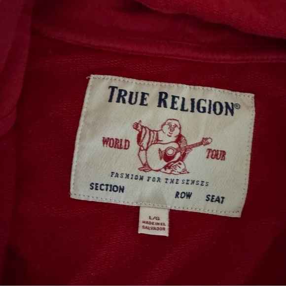 True Religion Red Hoodie Gold Logo Full Zip Long Sleeve L - Picture 6 of 7